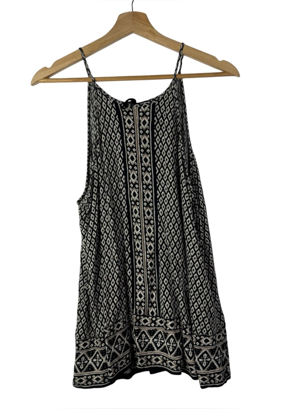 Soft Joie Black & Tan Geometric Diamond Print Tank Top L